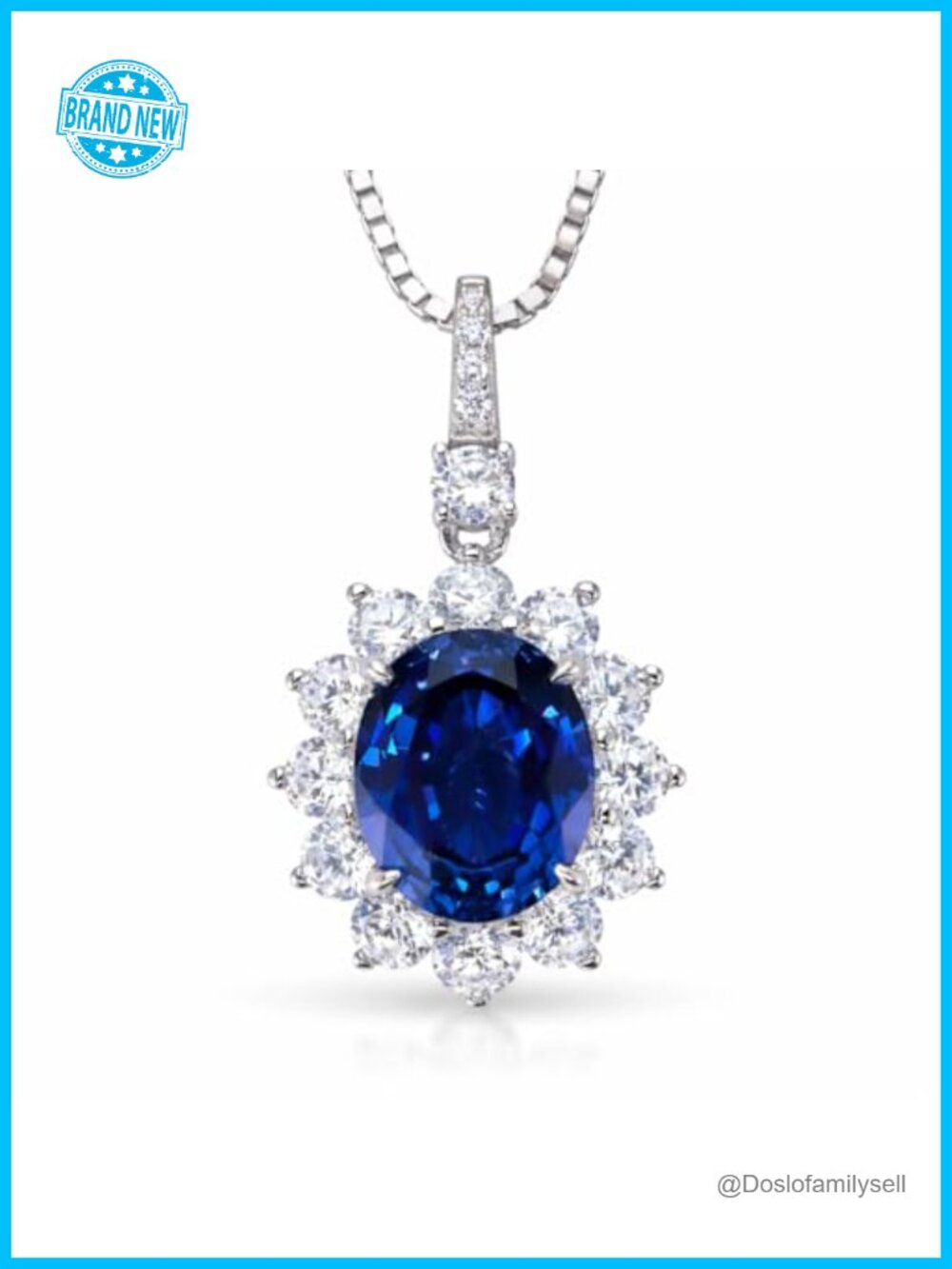 Lab Grown Sapphire Pendant Necklace 925 Sterling Silver Halo Necklace